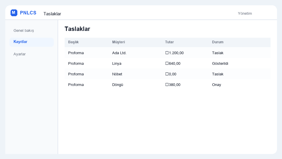 Proforma Taslağı ekran görüntüsü