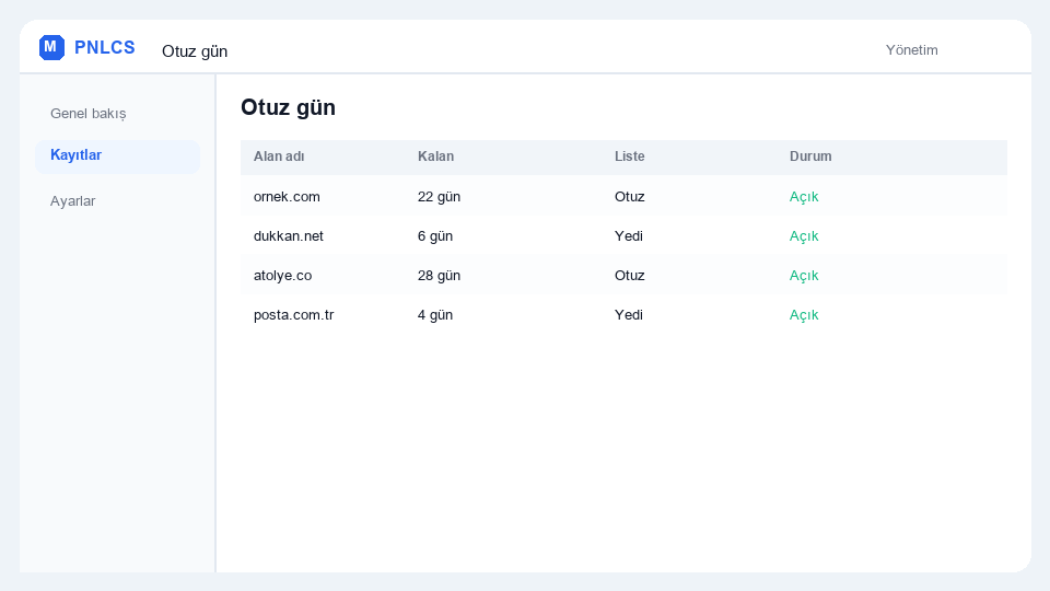 Yenileme Takvimi ekran görüntüsü